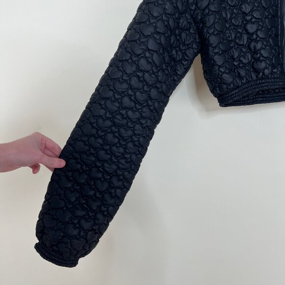 My Mum Made It Quilted Heart Puffer Jacket Coat Cropped Winter Fall Crop Bomber - Picture 4 of 6